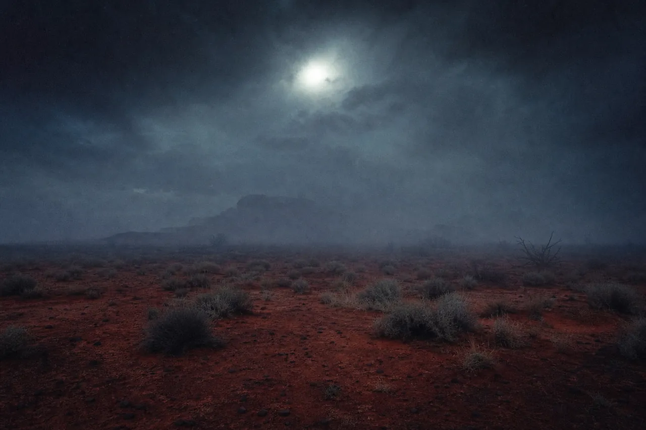 Australia: outback rojo bajo niebla
