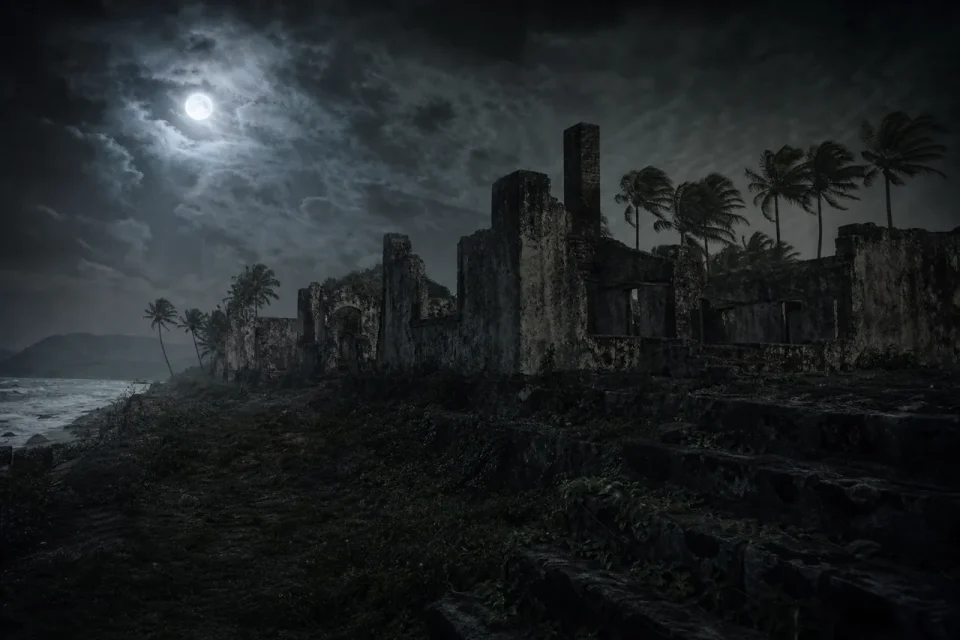 Caribe: costa colonial abandonada de noche
