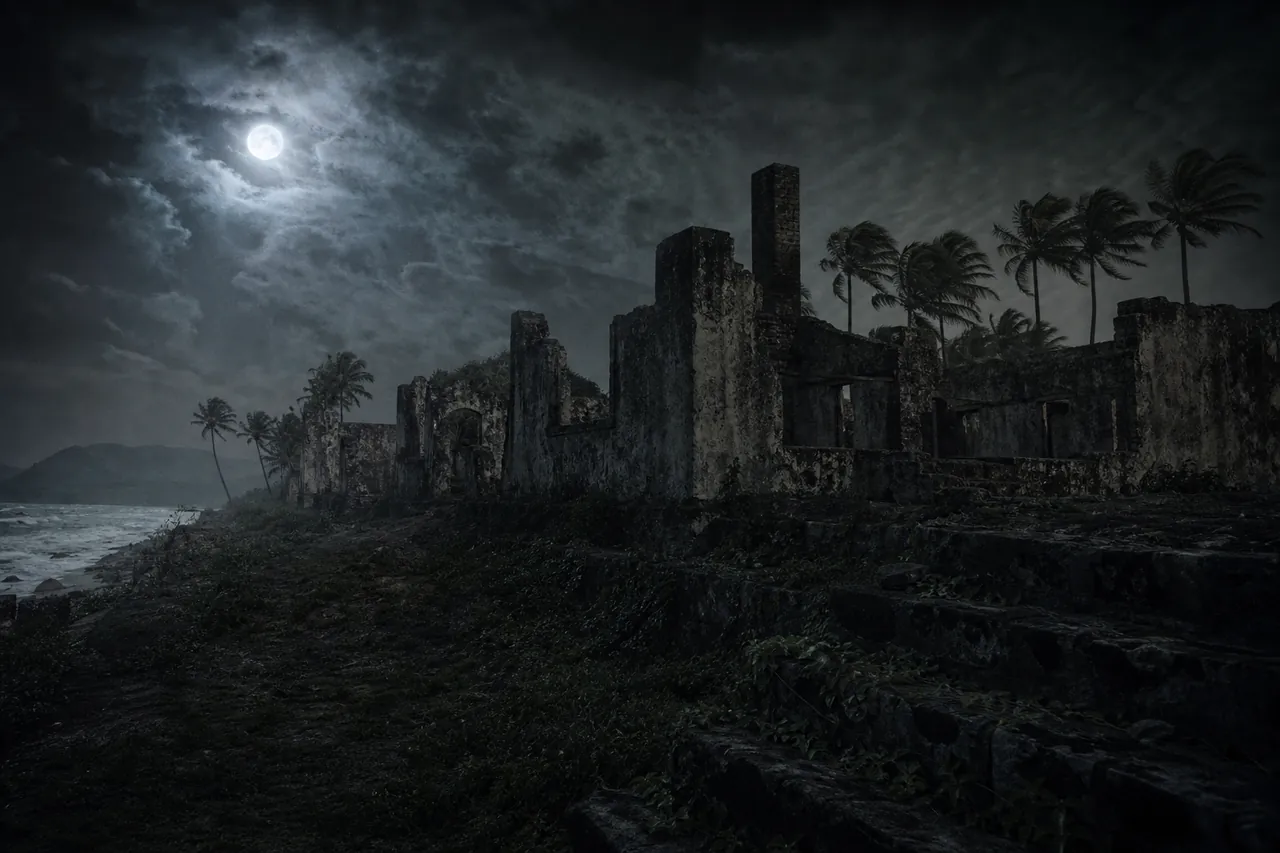 Caribe: costa colonial abandonada de noche