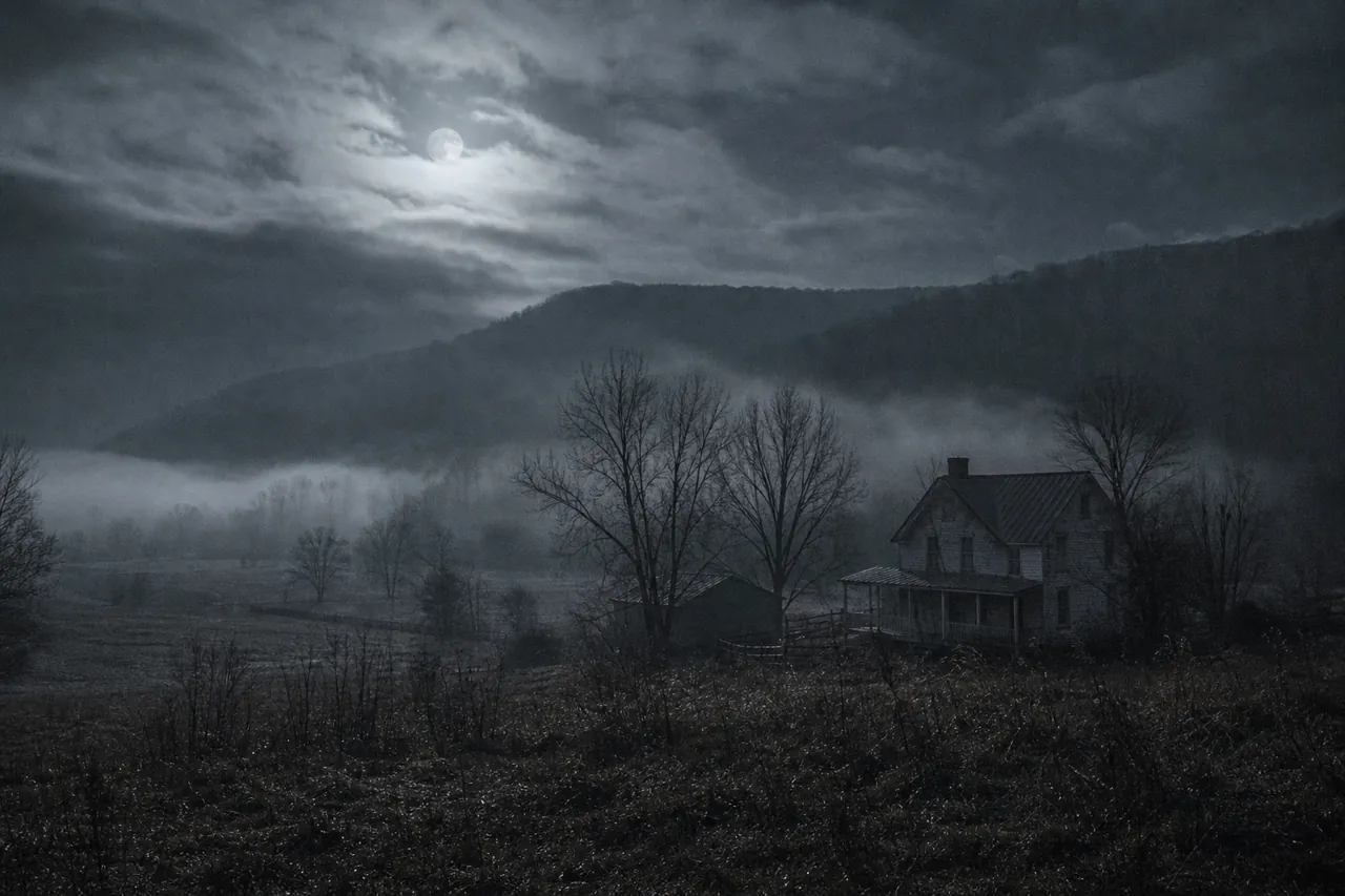Norteamérica: granja rural en niebla
