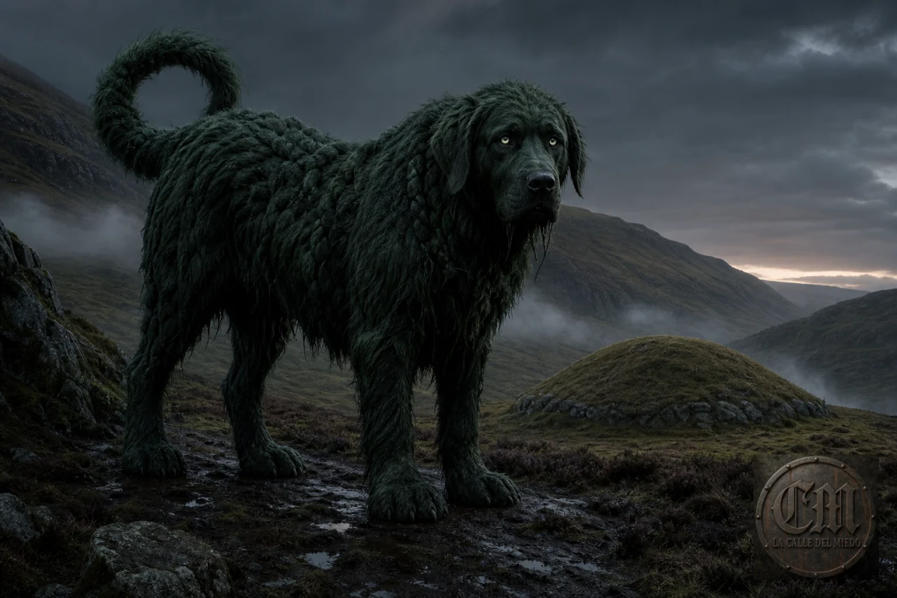 El Cu Sith, perro verde de las hadas, en las Tierras Altas de Escocia