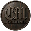 Logo de La Calle del Miedo, placa metálica circular con óxido