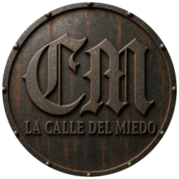 Logo de La Calle del Miedo, placa metálica circular con óxido