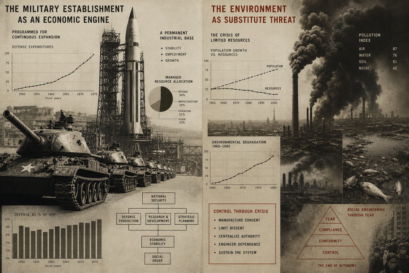 Guerra y amenaza ambiental como sustitutos del control social según el Informe Iron Mountain, recreación CDM