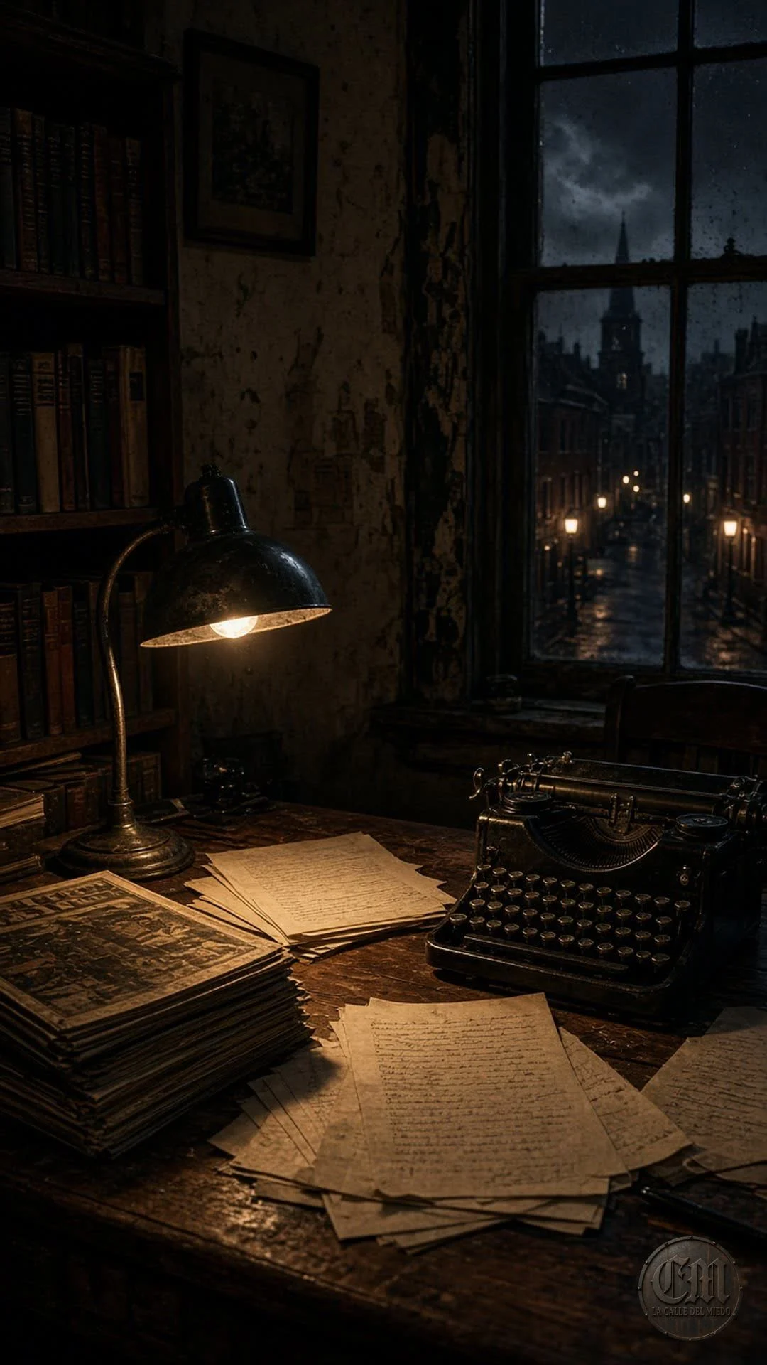 Escritorio de Providence de noche, umbral donde se inventó el Necronomicón