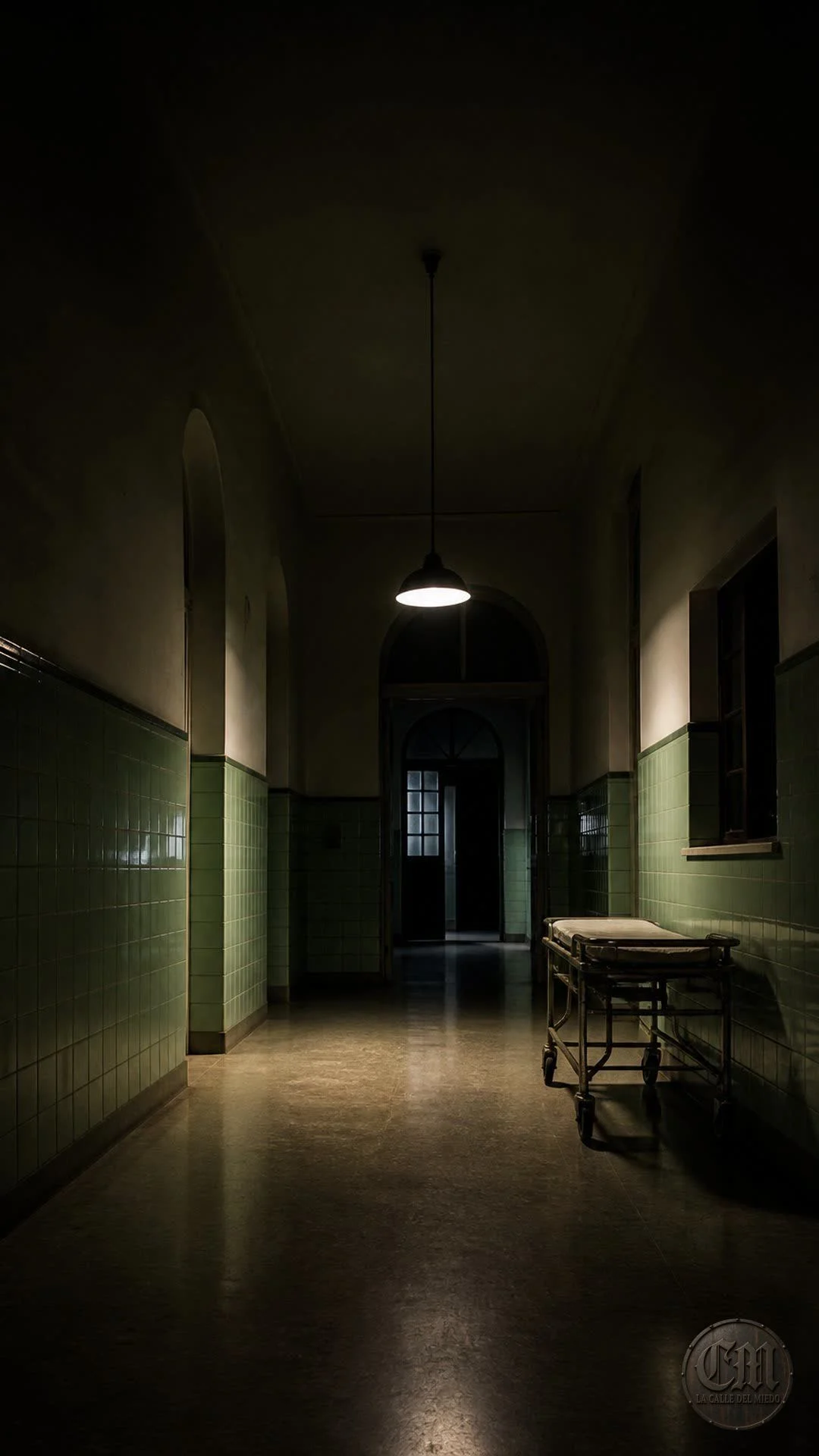 Pasillo de hospital de noche, recreación del umbral de La Planchada