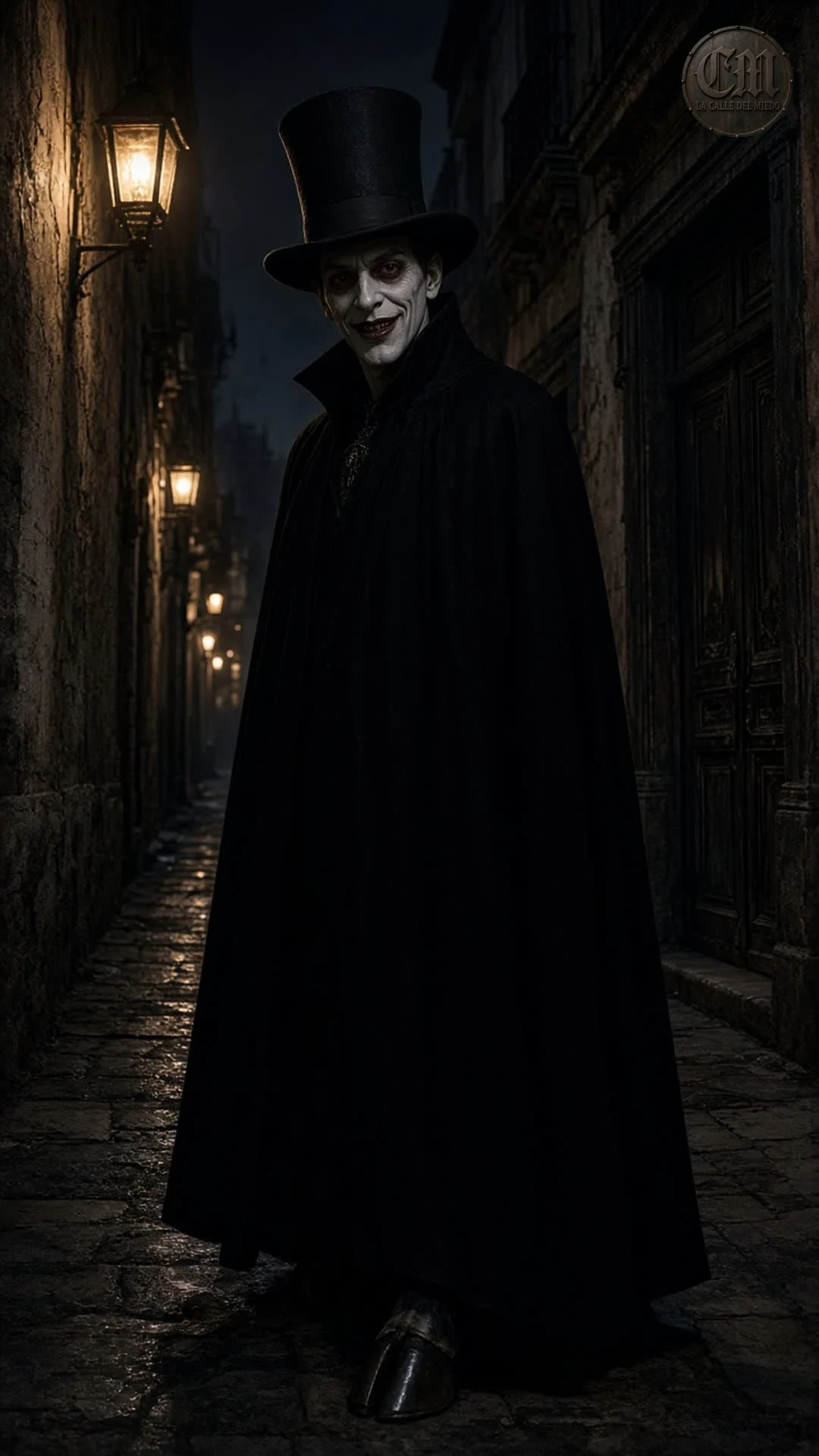 El diablo del Caserón de frente en un callejón de Durango, de noche