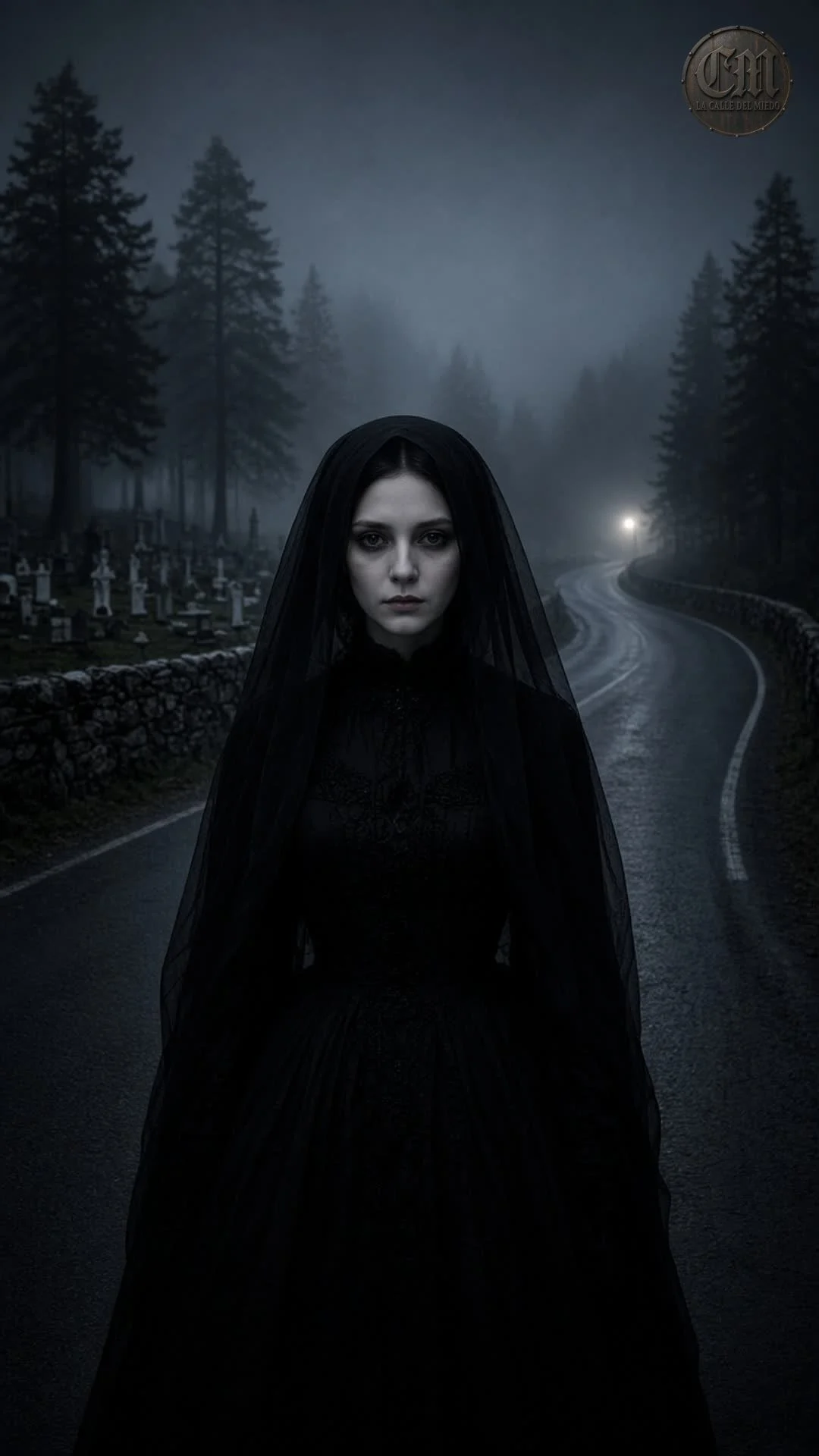 La aparecida de Real del Monte de frente en la carretera de niebla