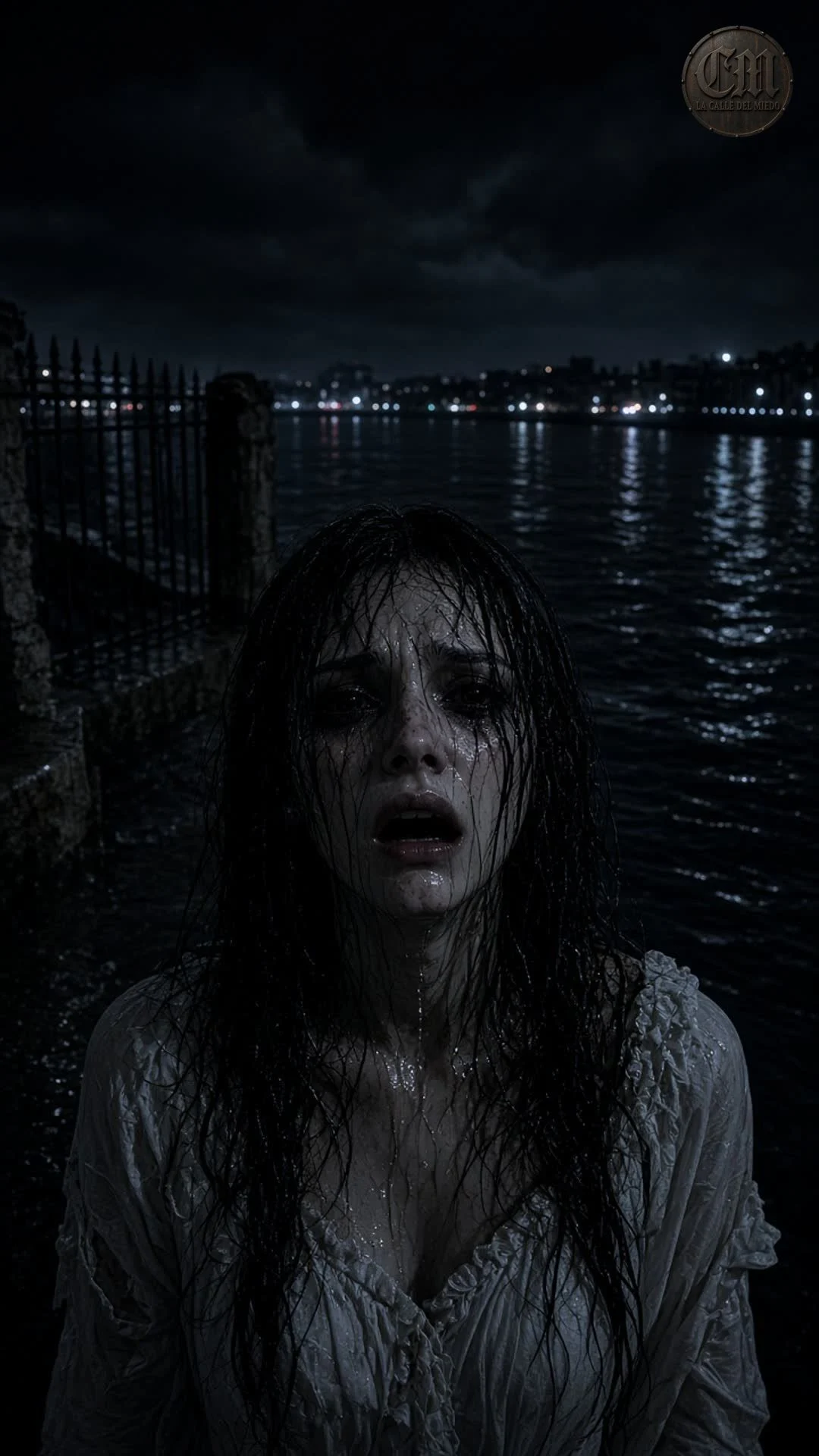 La llorona del Bravo de frente en la orilla, de noche
